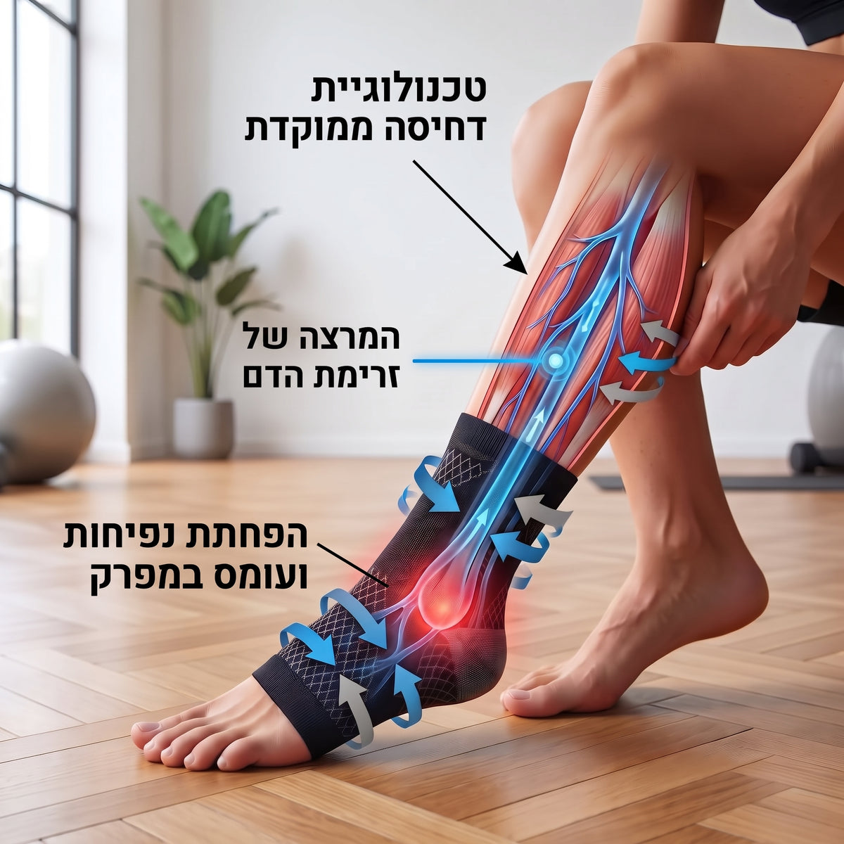 גרב לחץ ותמיכה מקצועית לקרסול - ™FlowzyGrip